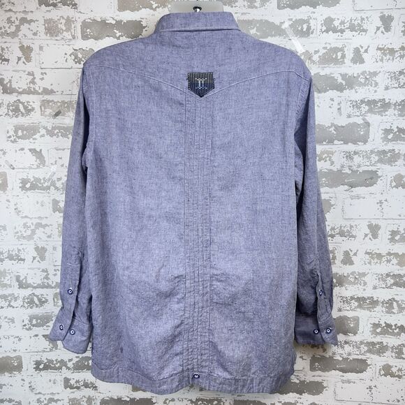 C.Constant Abidjan‎ Guayabera Shirt Sz 44 Blue Cotton Linen Feel Long Sleeve - Picture 2 of 12